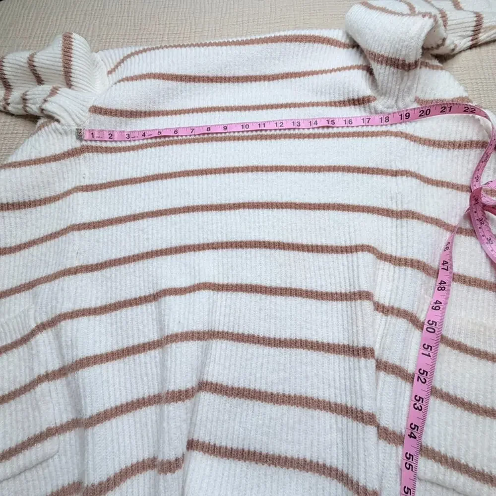 Blu Ivy Long Striped Cardigan Small Ivory Cozy Knit